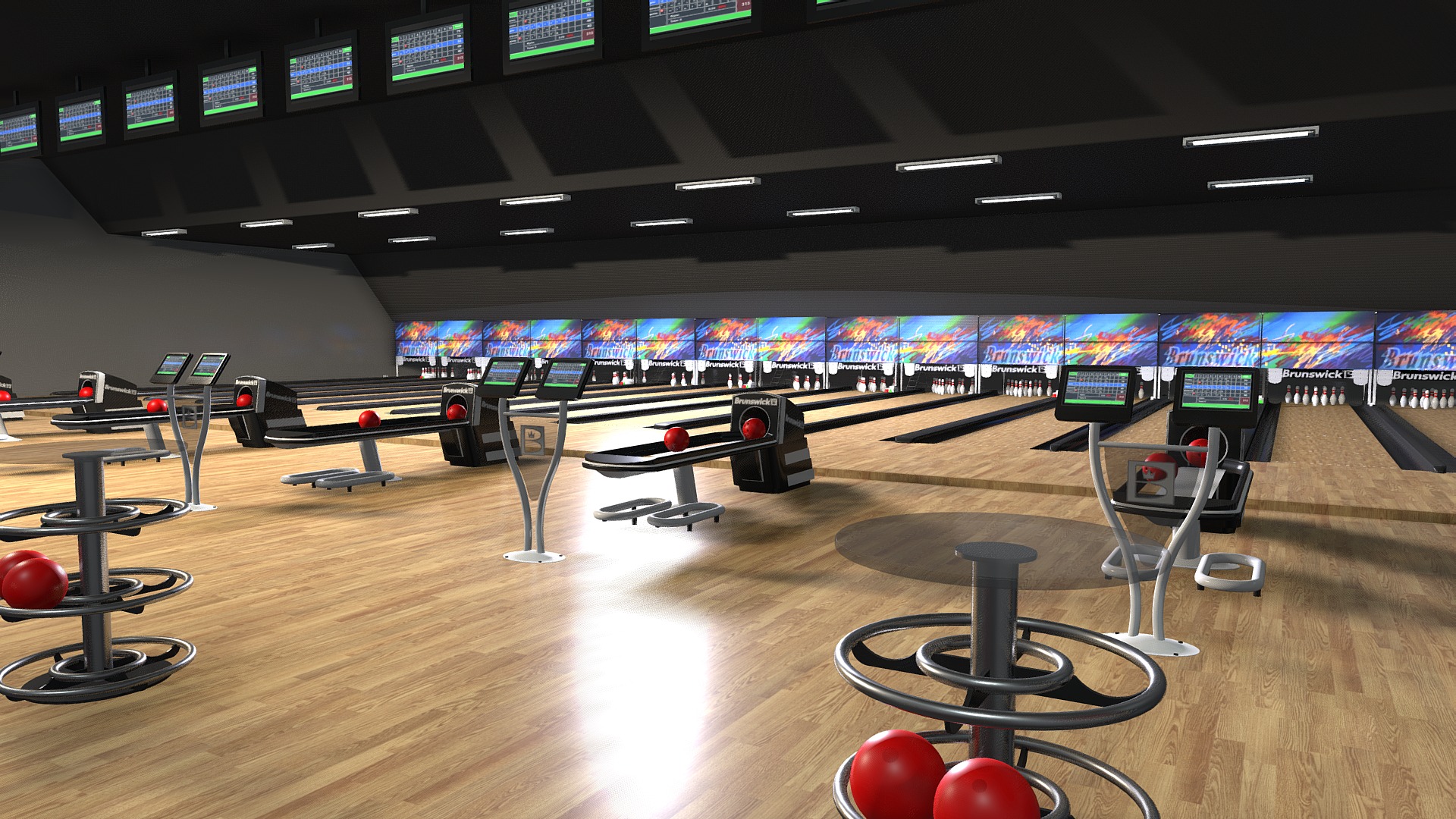 3D model Bowling Lane - This is a 3D model of the Bowling Lane. The 3D model is about a bowling alley with bowling balls.