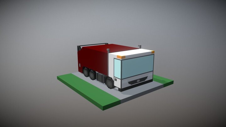 Bin Lorry (Garbage Truck) Red 3D Model