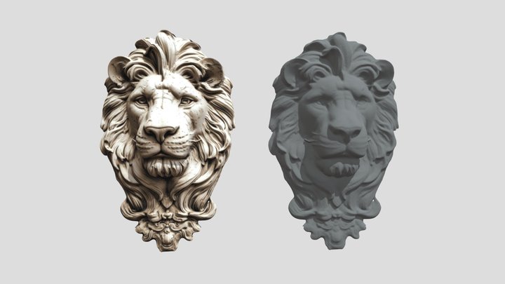 Statue Lion Face 003 On C4d