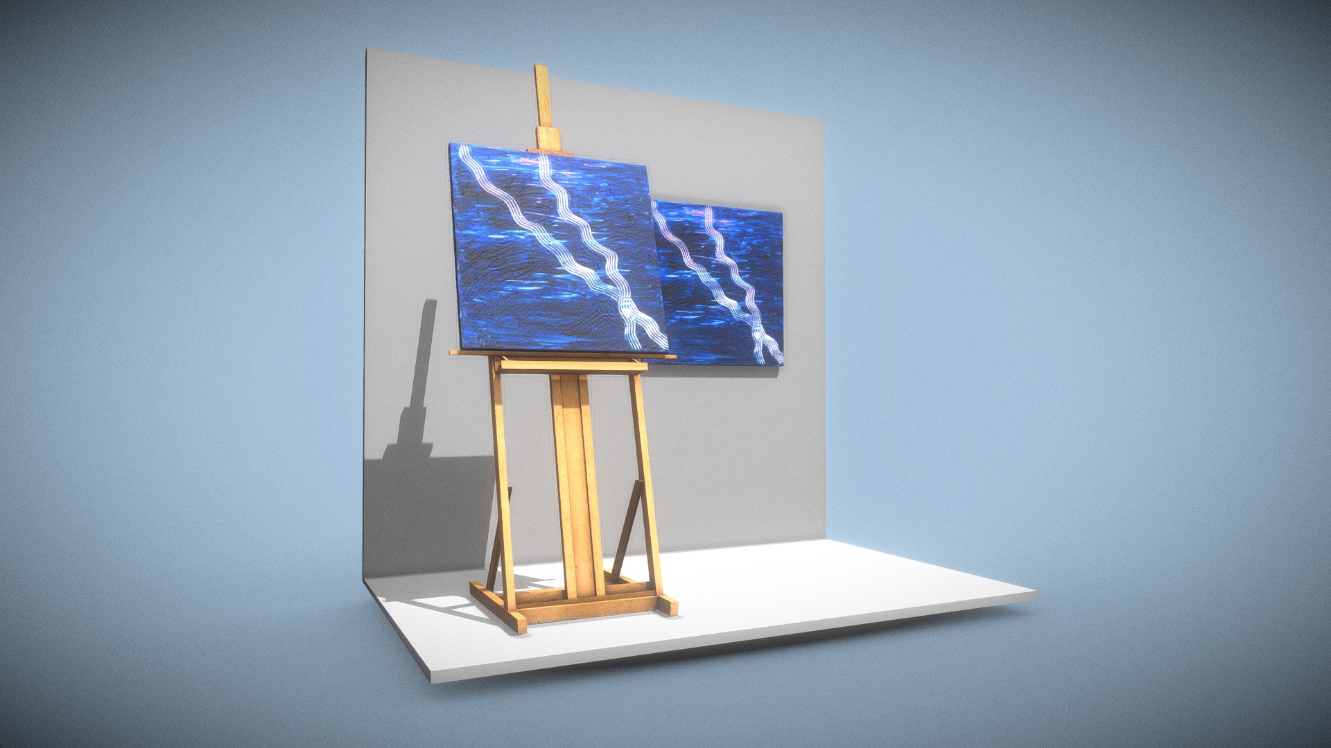 3D model Blue Transformation No.3 – Oil Painting - This is a 3D model of the Blue Transformation No.3 - Oil Painting. The 3D model is about a painting on a stand.