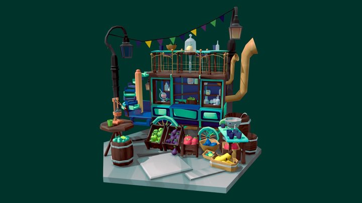 DAE Bazaar - Bar and Fruit Stall 3D Model
