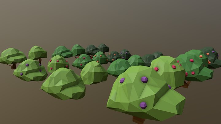 Low poly Bushes 3D Model