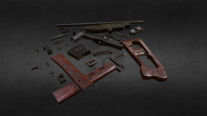 Taken apart Sniper Rifle 3D Model