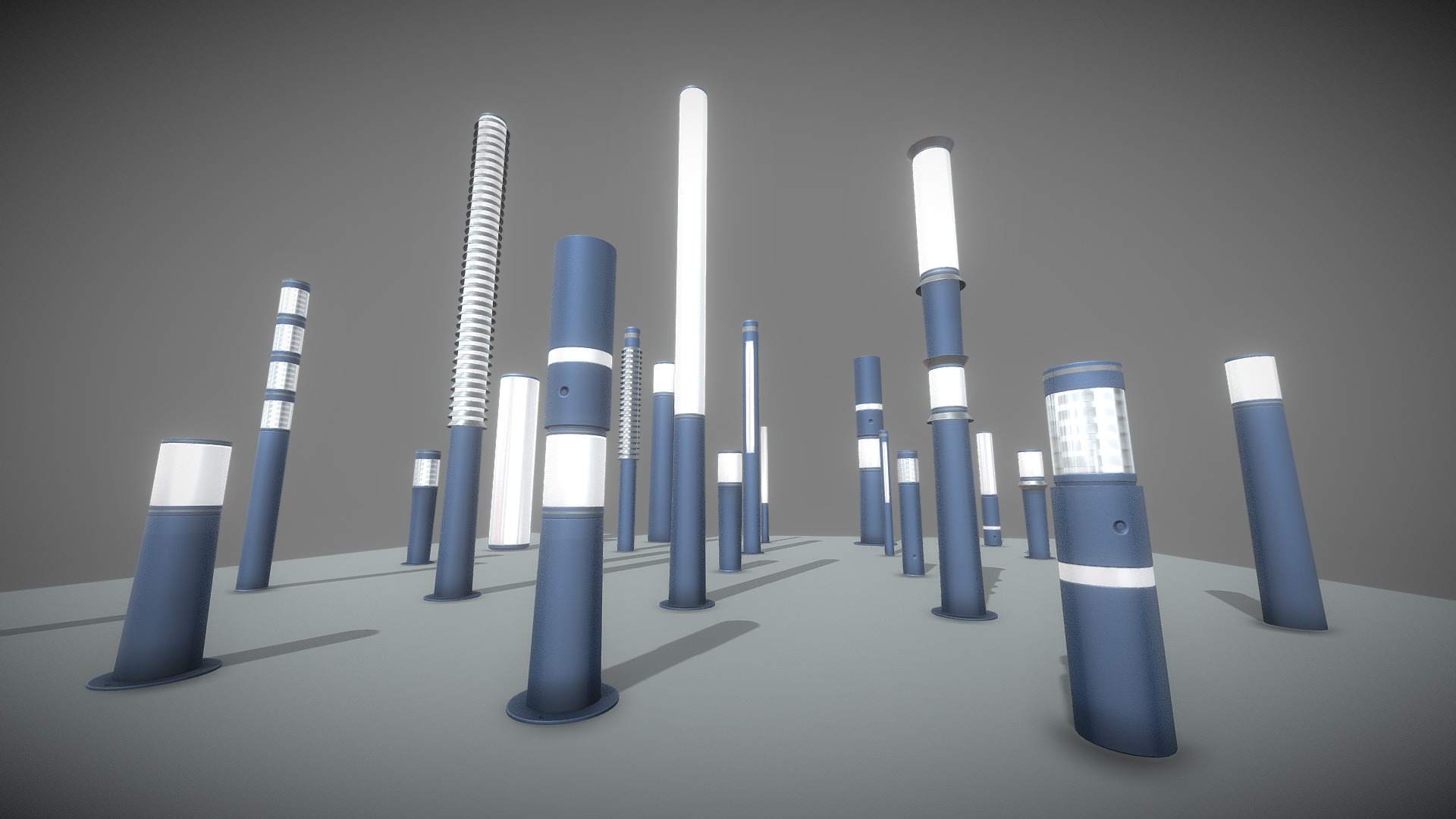 3D model Street Light (9) Light Columns Blue (Low-Poly) - This is a 3D model of the Street Light (9) Light Columns Blue (Low-Poly). The 3D model is about a group of blue and white tubes.
