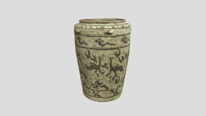 Thạp gốm hoa nâu thời Trần 3D Model