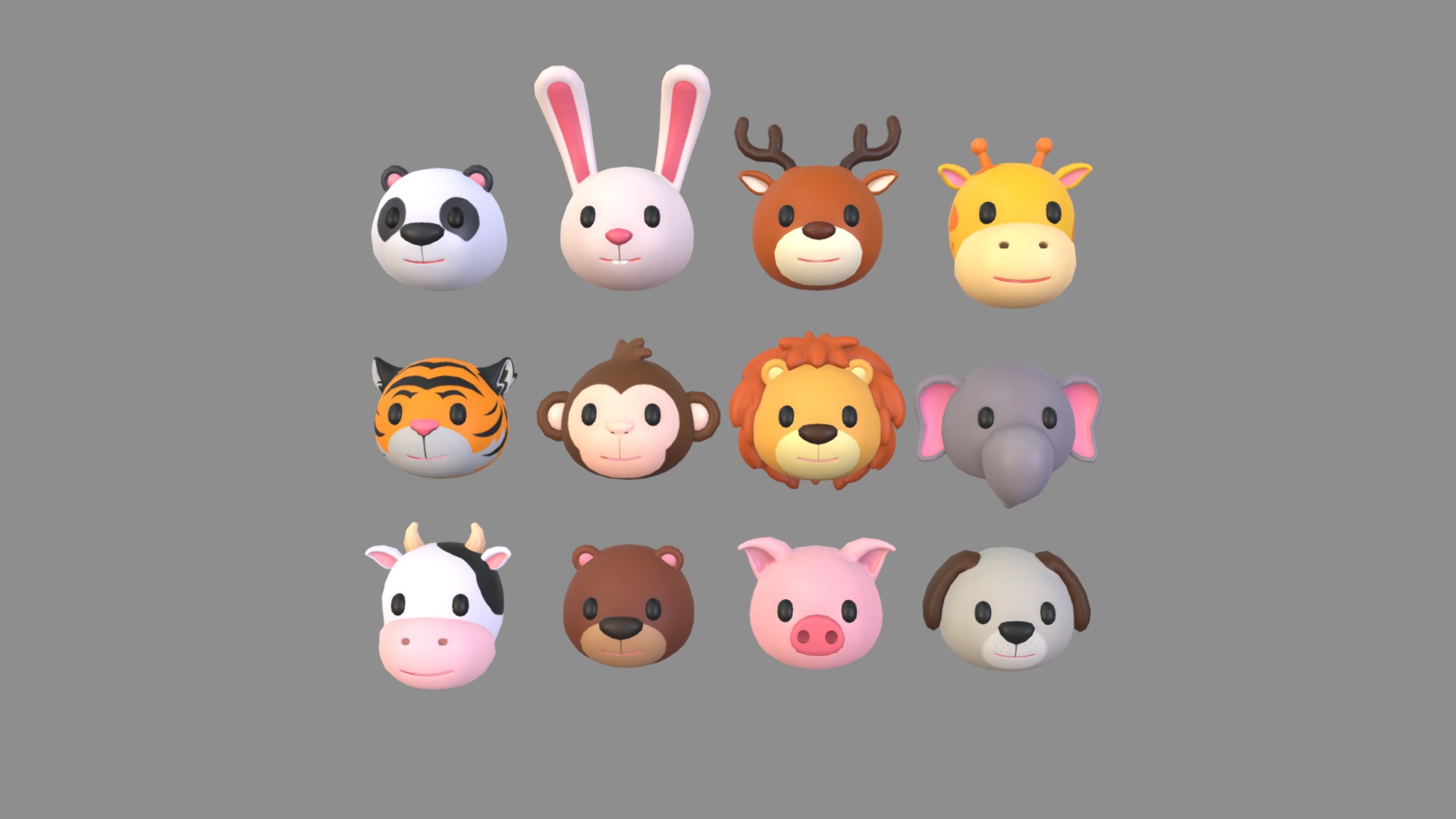 3D model Animal Head Pack - This is a 3D model of the Animal Head Pack. The 3D model is about a group of stuffed animals.
