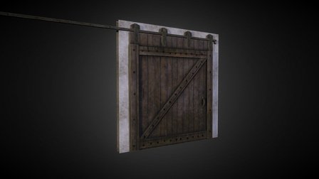 Sliding wooden warehouse door. 3D Model