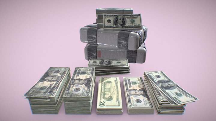 Money Stacks Low Poly 3D Model