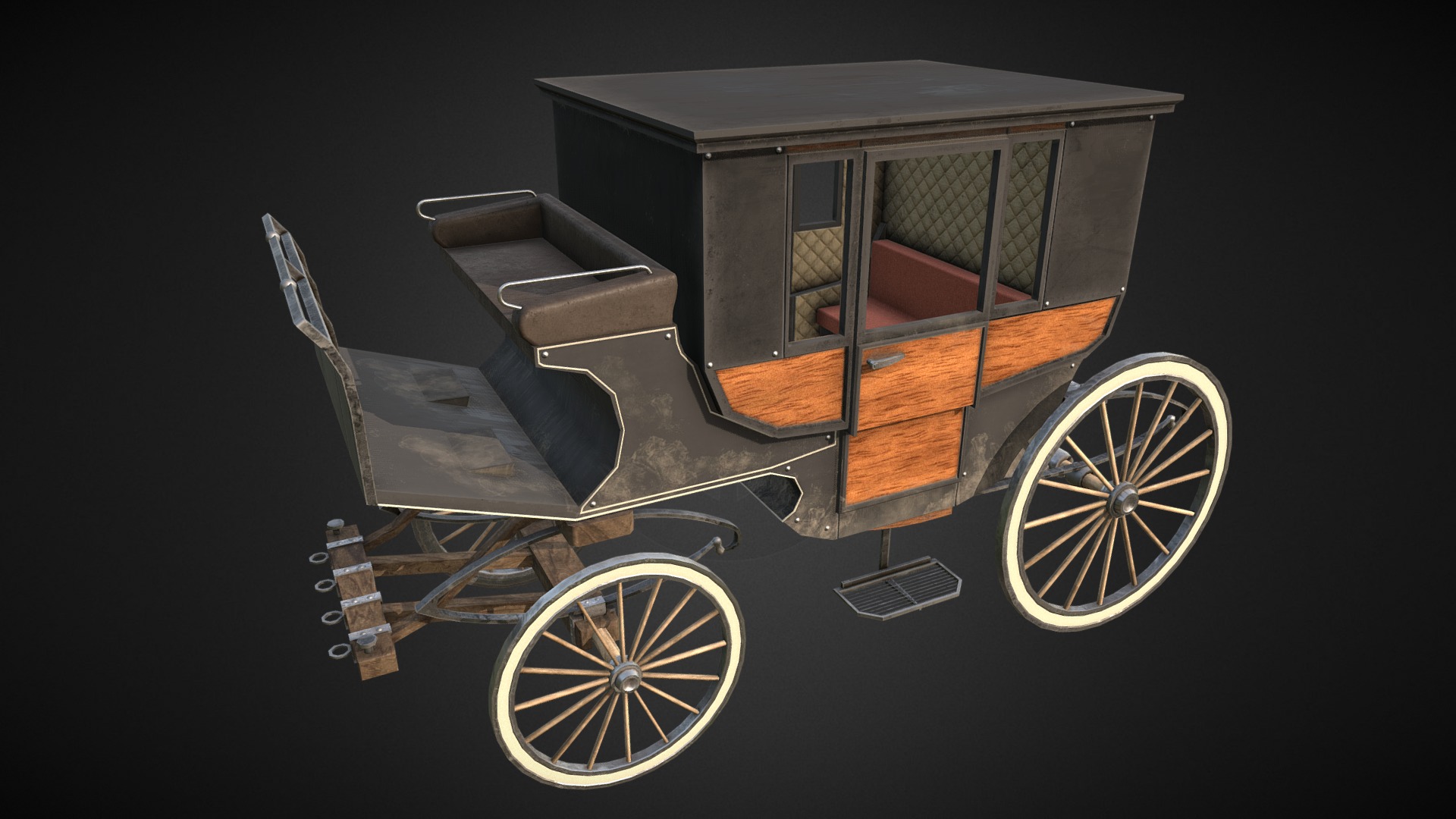 3D model Horse-Drawn Carriage - This is a 3D model of the Horse-Drawn Carriage. The 3D model is about a wooden cart with wheels.
