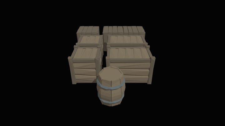 Cartoon medieval wooden box Polygonal Style 3D Model