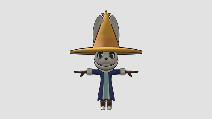 T-Pose rabbit black mage (FF) 3D Model