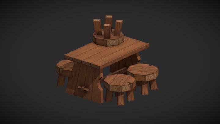 RPG-like table & stool 3D Model