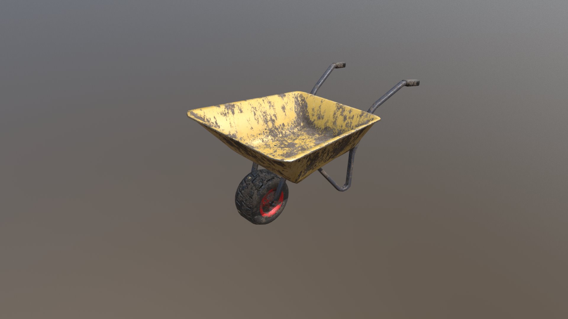 3D model Low Poly Dirty Wheelbarrow Yellow - This is a 3D model of the Low Poly Dirty Wheelbarrow Yellow. The 3D model is about a yellow and black skateboard.