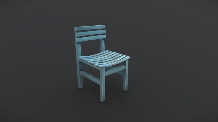 Blue wooden chair 3D Model