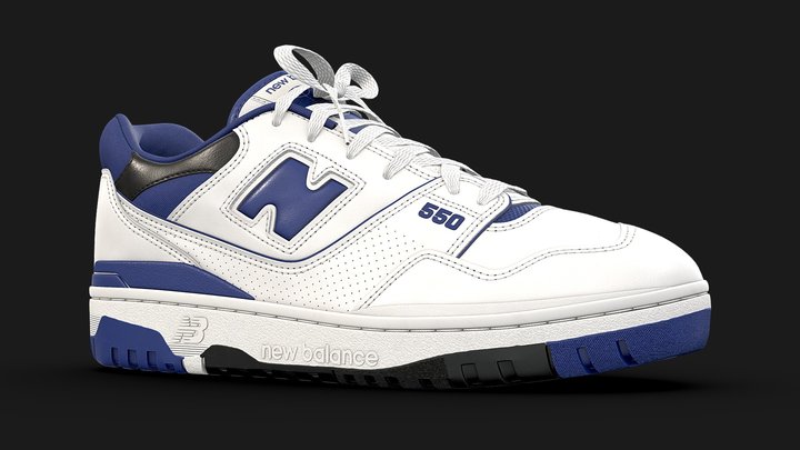 New Balance 550 White Blue Sneaker 3D Model