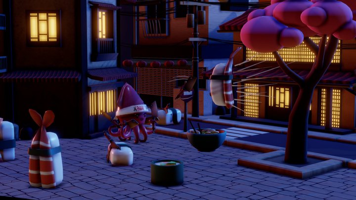 Game Art Diorama - Sushi Attack 3D Model