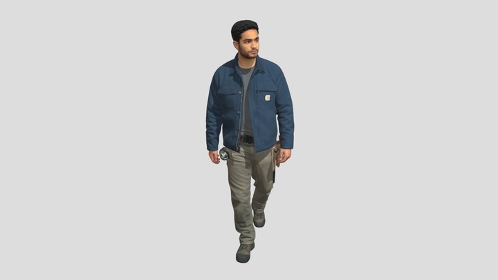 Construction Worker In A Blue Jacket