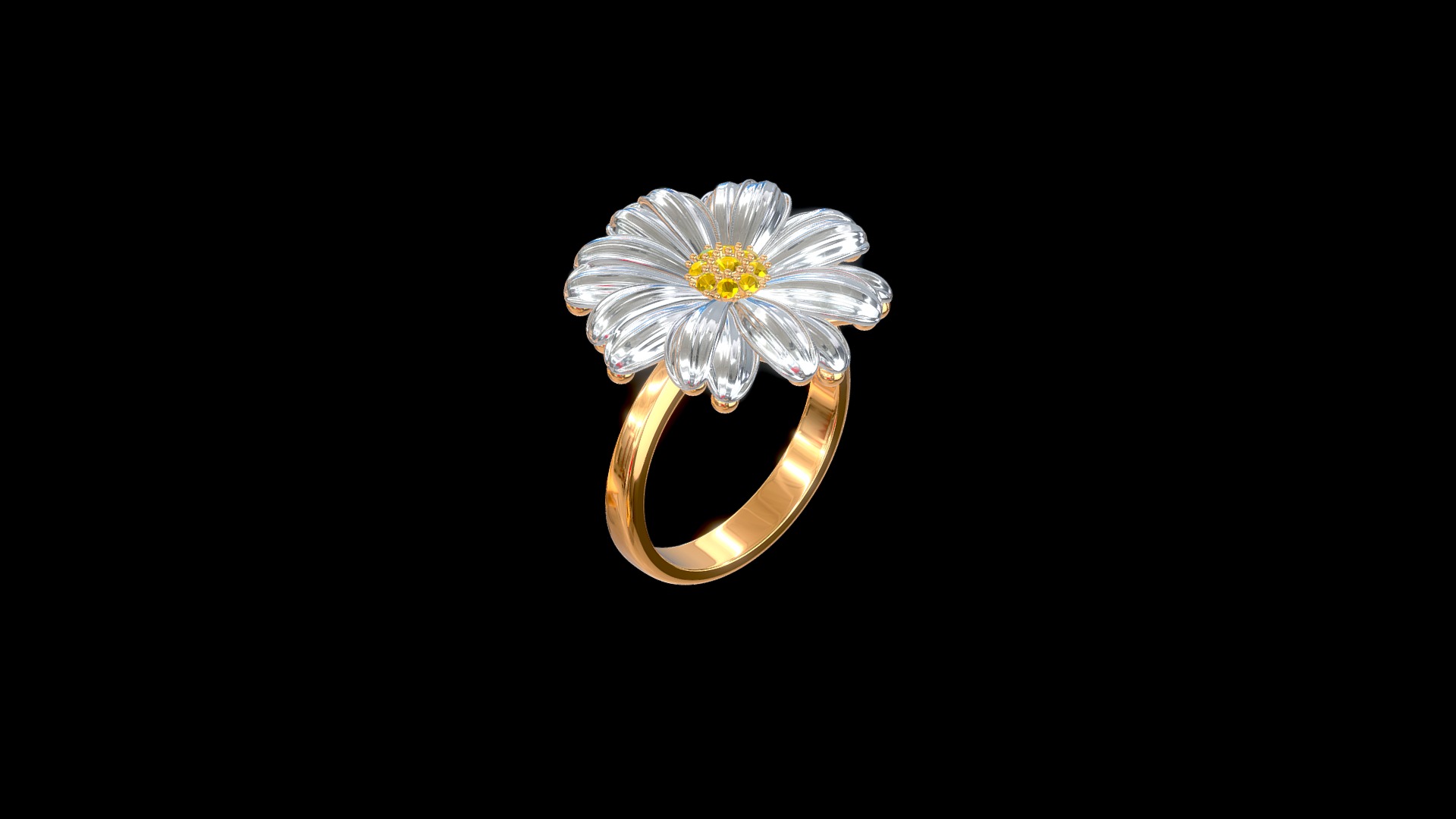 3D model BELLIS - This is a 3D model of the BELLIS. The 3D model is about a white flower in a gold ring.