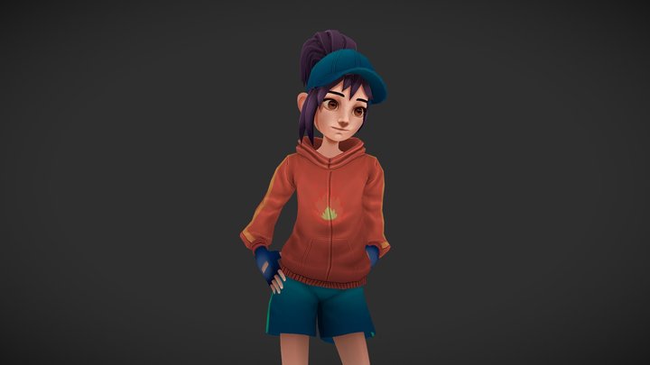 Hoverboard Girl - Handpainted art test 3D Model