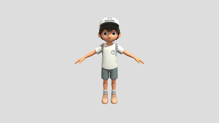 cartoon boy with backpack 3D Model
