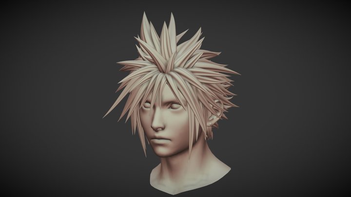 FF7 Remake Cloud Strife Hair Sculpt 3D Model