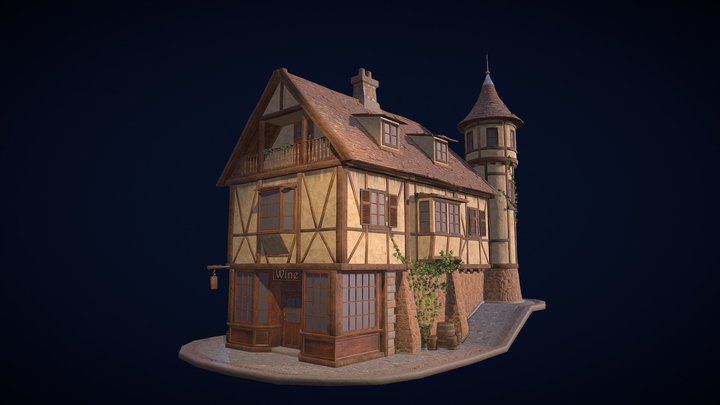 Medieval house and wine shop with textures 3D Model