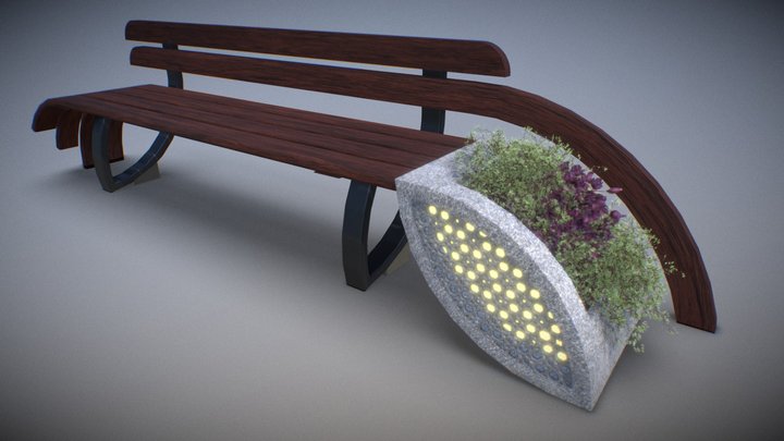 Bench with flowers and Hidden Light 3D Model