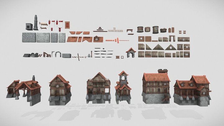Modular Medieval House 3D Model
