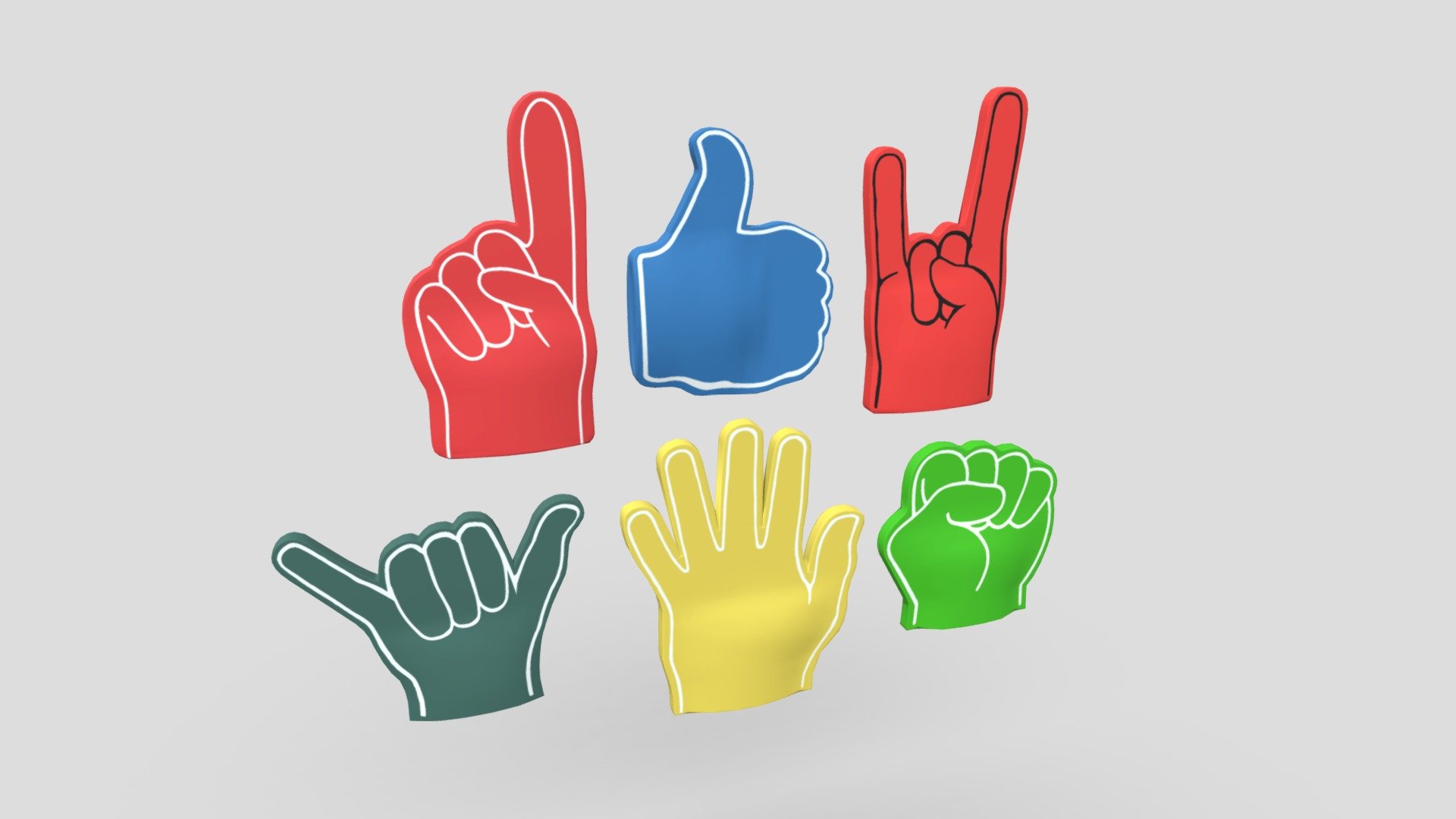 Foam Finger Pack Buy Royalty Free 3D model by plaggy [aa18f23] Sketchfab Store