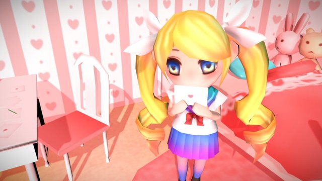 Love letter and girl 3D Model