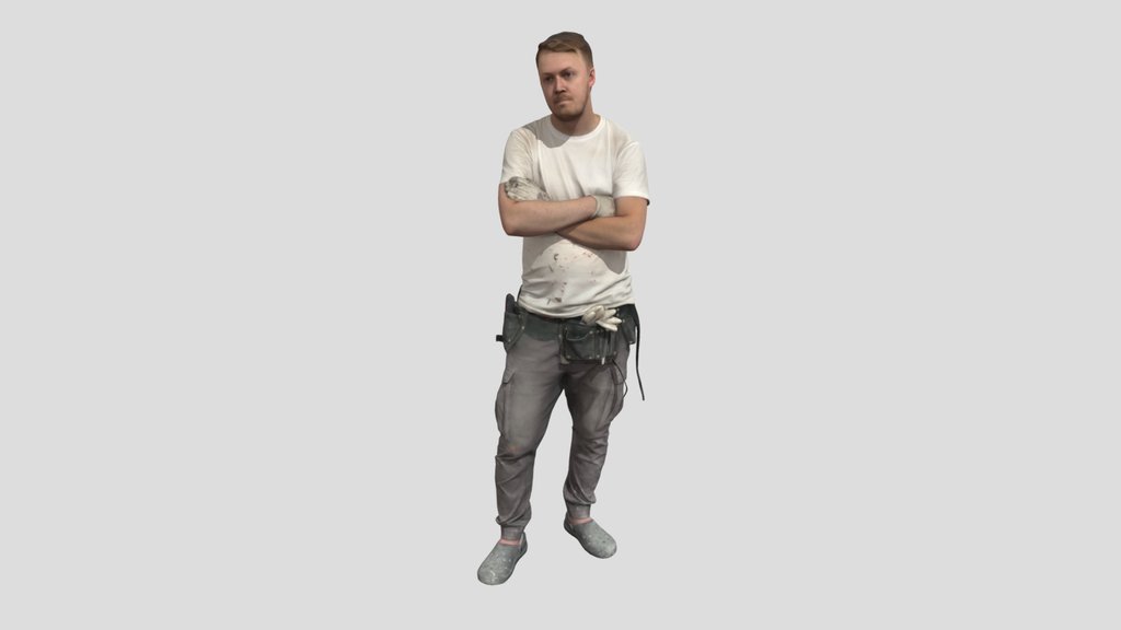 Worker In A White T Shirt Arms Crossed