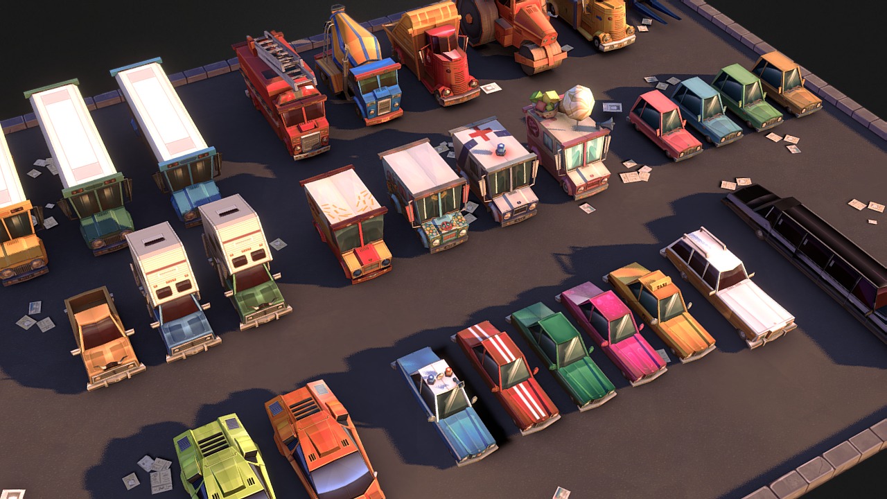 3D model Stylized Urban Vehicles Set - This is a 3D model of the Stylized Urban Vehicles Set. The 3D model is about a group of toy buildings.