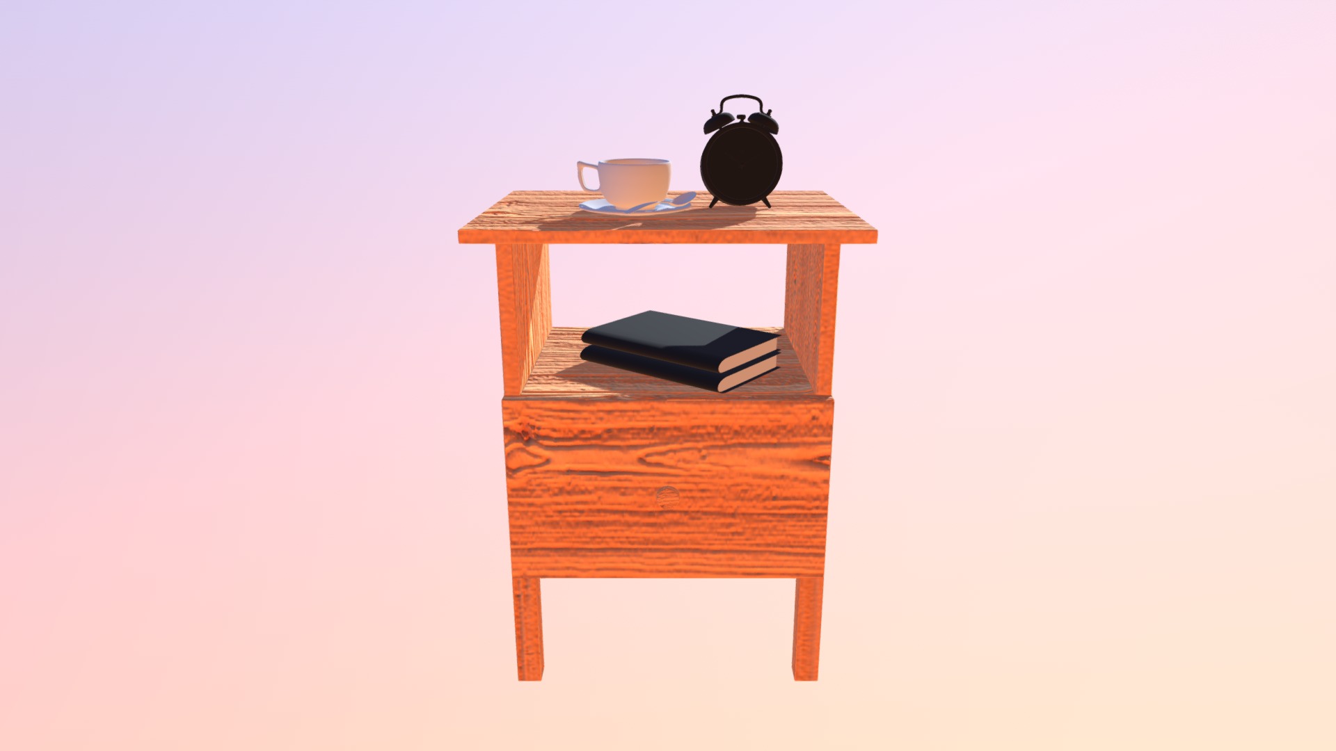 3D model IKEA tarva bedside table - This is a 3D model of the IKEA tarva bedside table. The 3D model is about a small wooden table with a book and a teapot on top.