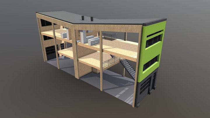 Модульная застройка. Центральный модуль. Разрез 3D Model