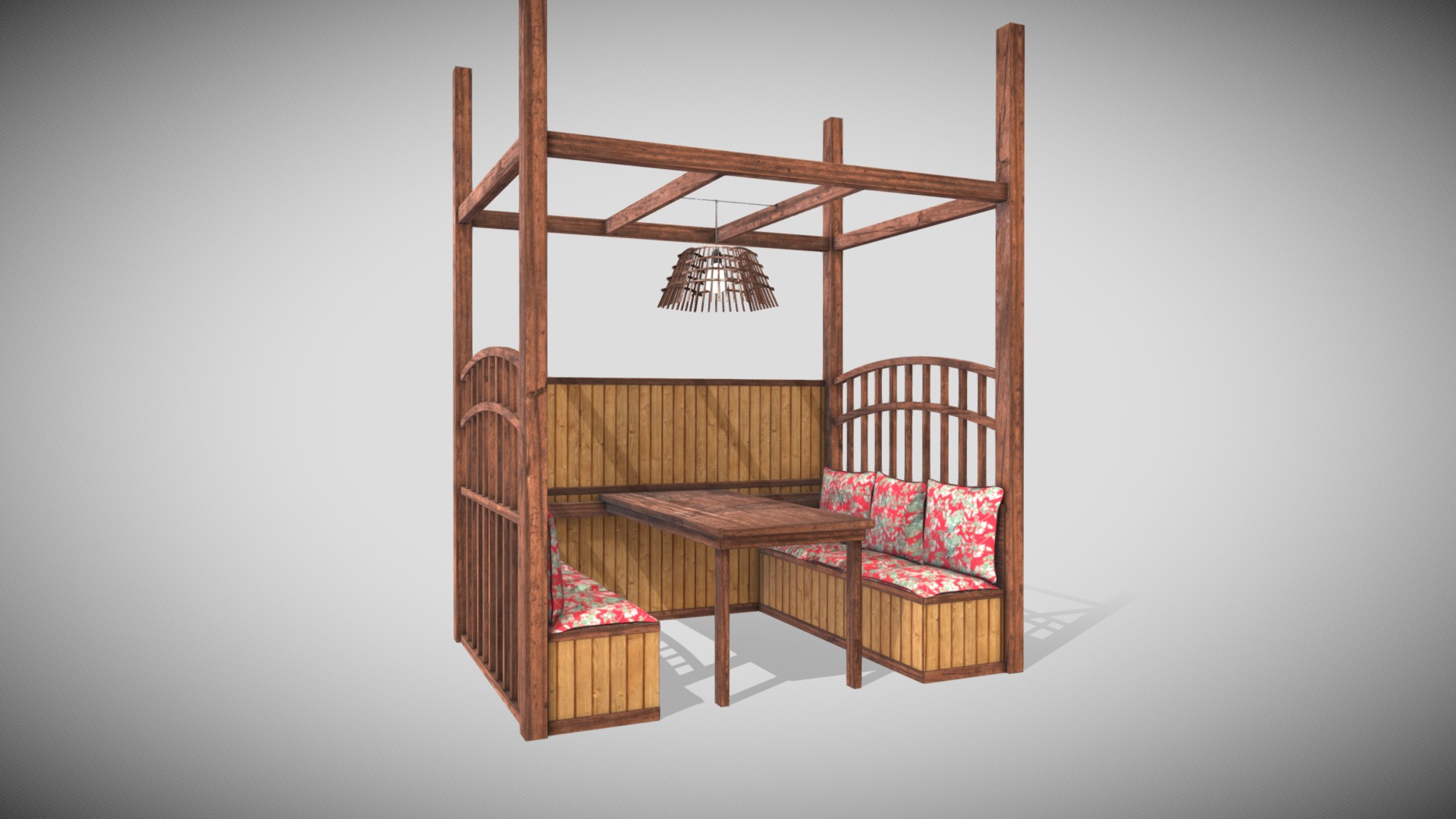 3D model Table and Double Bench Bar - This is a 3D model of the Table and Double Bench Bar. The 3D model is about a wooden crib with a lamp.