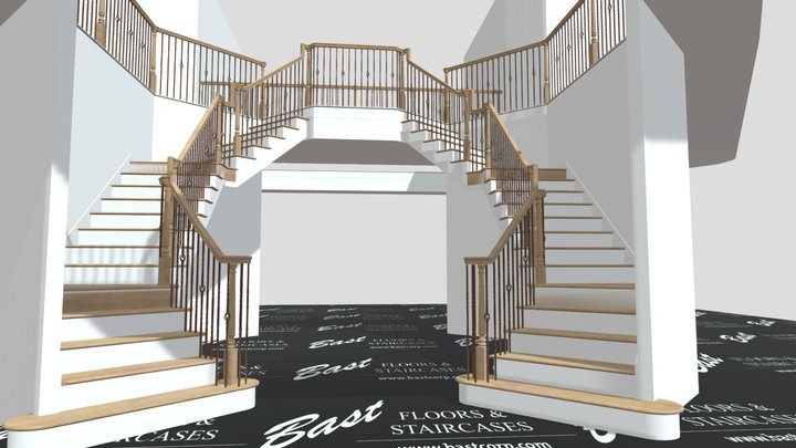 Double stairs with single miter treads 3D Model