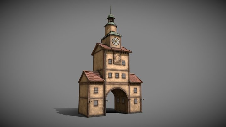 German bell tower - clock tower 3D Model