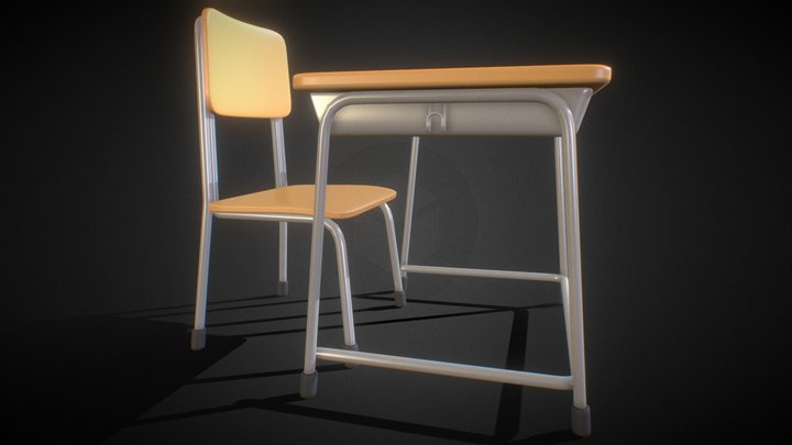 VR School Desk & Chair set 3D Model