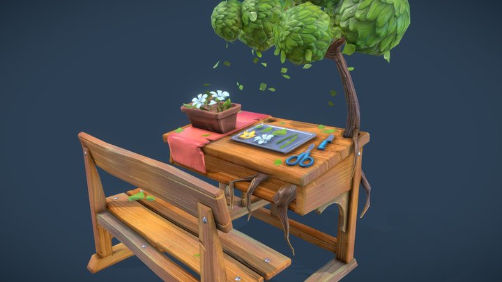 Stylized Leafy Desk 3D Model