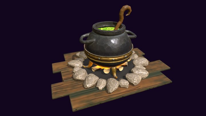 Stylized Halloween Cauldron 3D Model