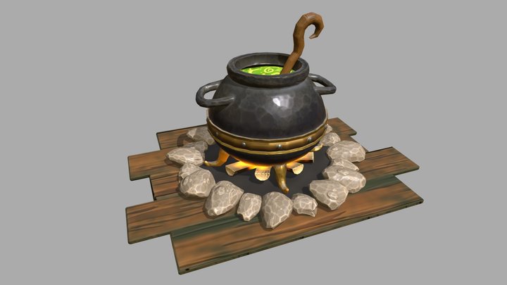Stylized Halloween Cauldron 3D Model