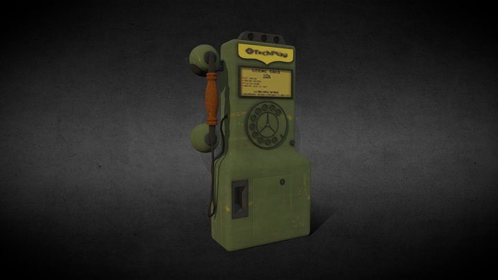 Green retro public phone 3D Model