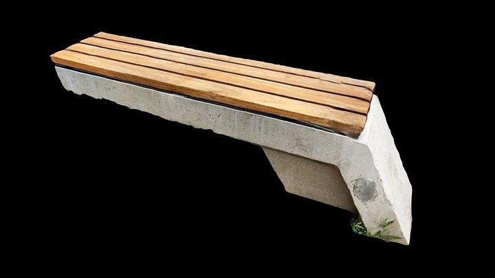 Timber & Concrete Public Bench 2 (Scaniverse) – Free 3D Model STL
