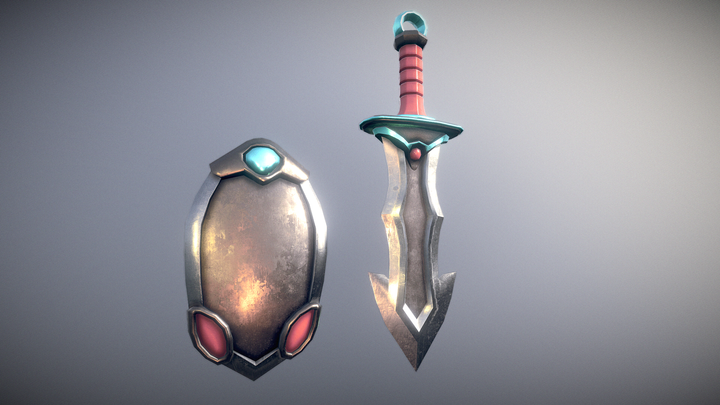 Shield & Sword low poly 3D Model