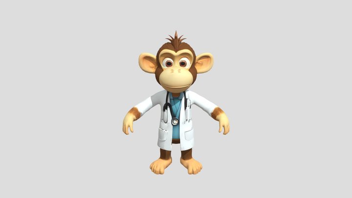 cartoon monkey doctor wearing lab coat 3D Model