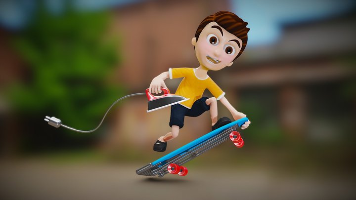 Skater man with his ironing board. 3D Model