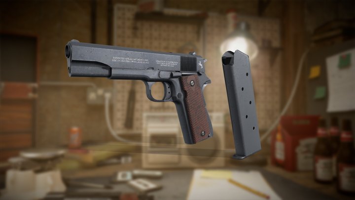 Realistic M1911 Handgun - Game Ready 3D Model