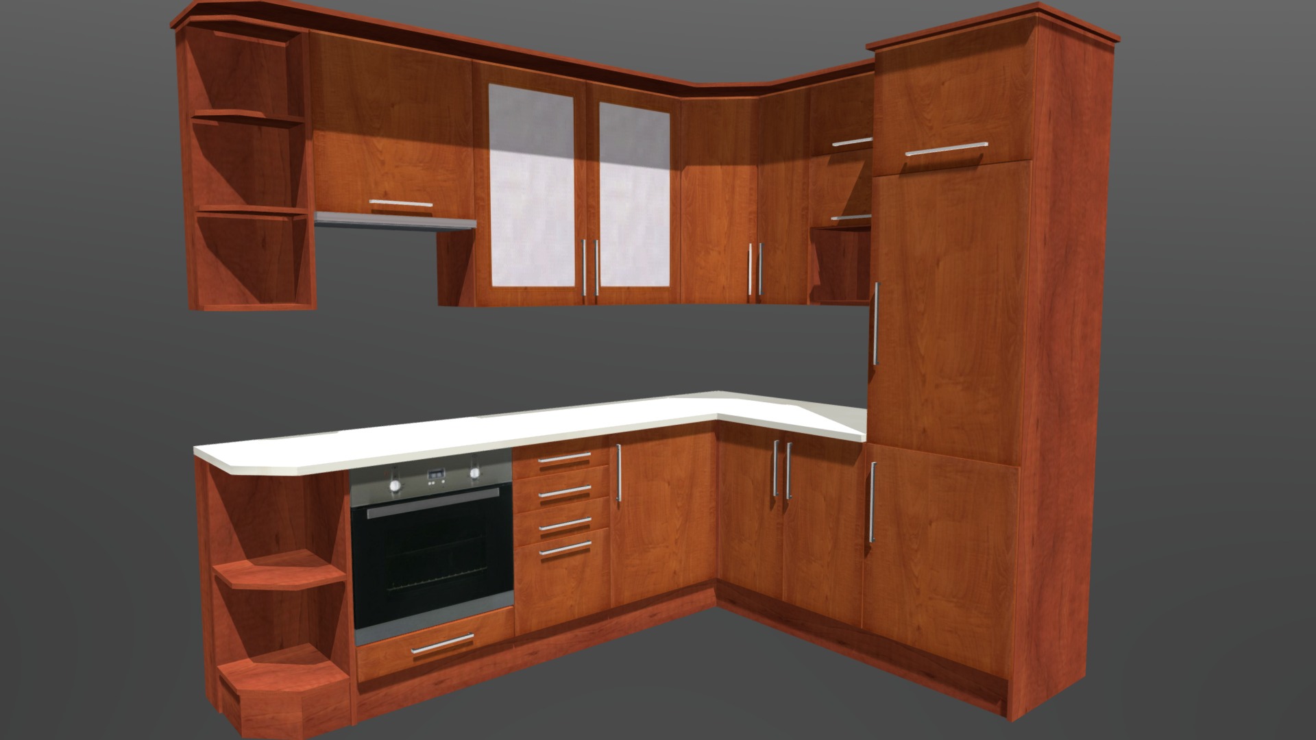 3D model Kitchen Cabinet 4 - This is a 3D model of the Kitchen Cabinet 4. The 3D model is about a kitchen with wooden cabinets.