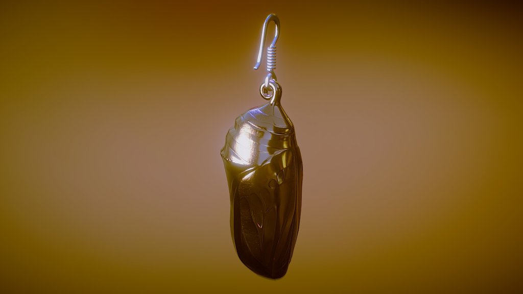 Monarch Chrysalis earring ~ 3D print simulation