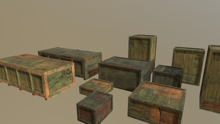Cargo crates old wood 3D Model